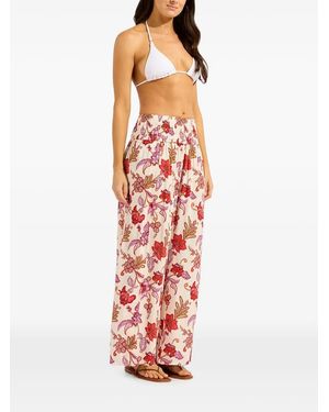 Seafolly Floral-Print Wide-Leg Pants - White