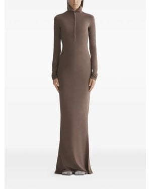 Mugler Zip High-Neck Dress - Brown