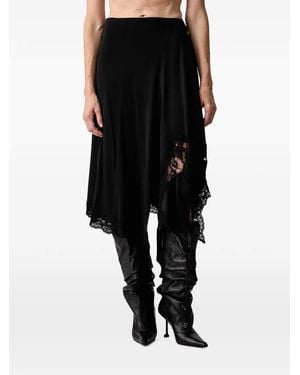 Vetements Lace-Trim Asymmetric Midi Skirt - Black