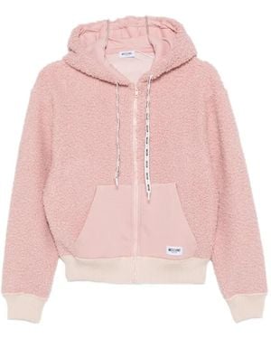 Moschino Fleece-Texture Zip-Up Hoodie - Pink