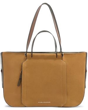 Piquadro Logo-Plaque Laptop Tote Bag - Brown