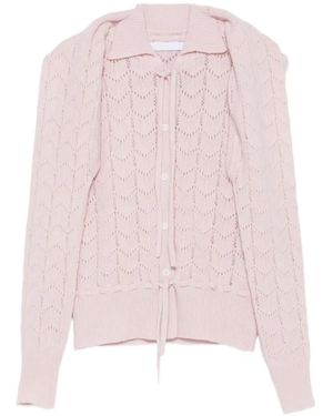 ALAINPAUL Pointelle-Knit Tie-Fastening Cardigan - Pink