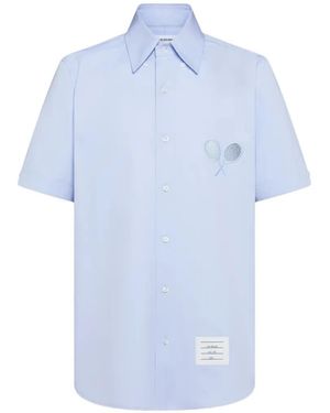 Thom Browne Racket-Embroidery Short-Sleeve Shirt - Blue