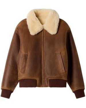 Sandro Zipped Shearling Jacket - Brown
