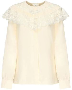 Chloé レーストリム シルクシャツ - ナチュラル
