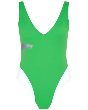 Let's Swim Plunging V-Neck Shark-Print Swimsuit - Green