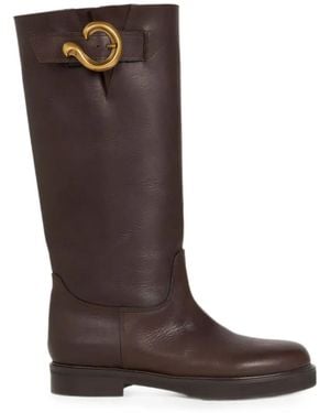 Etro Leren Laarzen Met Paisley-Gesp - Bruin