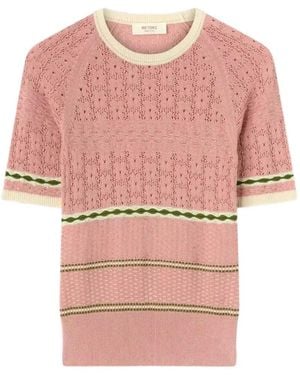 RETORI Floral-Stitch Striped T-Shirt - Pink
