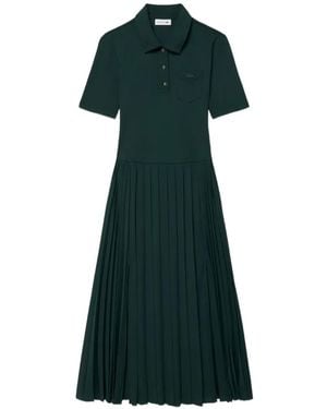 Lacoste Vestido Largo Tipo Polo Con Parche Del Logo Y Pliegues - Verde
