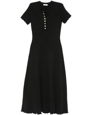 Sandro Vestido Midi De Punto Con Botones - Negro