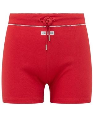 Marine Serre Ribbed-Knit Drawstring Mini Shorts - Red