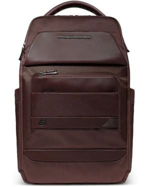 Piquadro Logo-Plaque Panelled Backpack - Brown