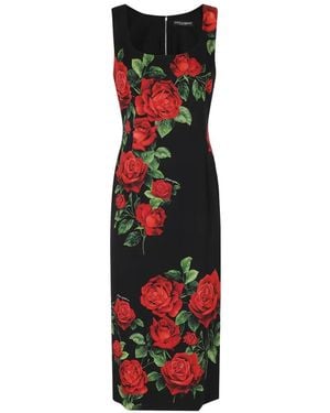 Dolce & Gabbana Floral-Print Silk Midi Dress - Red