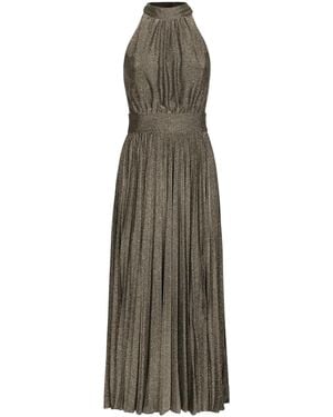 Dolce & Gabbana Midi Pleated Silk Dress - Metallic