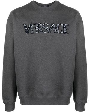 Versace Logo-Patch Cotton Sweatshirt - Grey