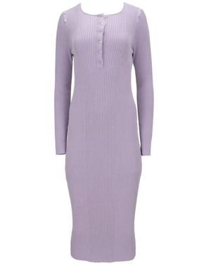 Tom Ford Ribbed-Knit Button-Detail Kitted Midi Dress - Purple