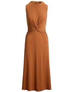 Ralph Lauren Twist-Front A-Line Midi Dress - Brown