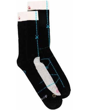 Doublet Cat-Motif Crew Socks - Black