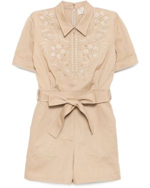 Elie Saab エンブロイダリージャンプスーツ - ナチュラル