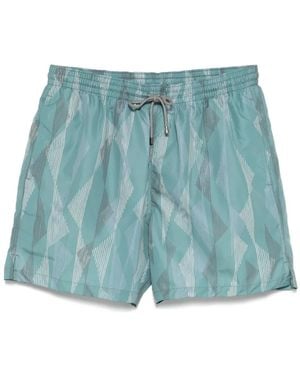 Corneliani Geometric-Print Swim Shorts - Blue