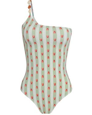 Brigitte Bardot One-Shoulder-Badeanzug mit Erdbeer-Print - Weiß