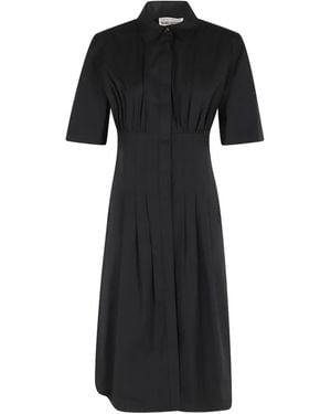 Semicouture Robe-Chemise Mi-Longue Sandra À Design Plissé - Black