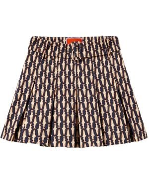 La DoubleJ Pleated Fish-Print Skirt - White