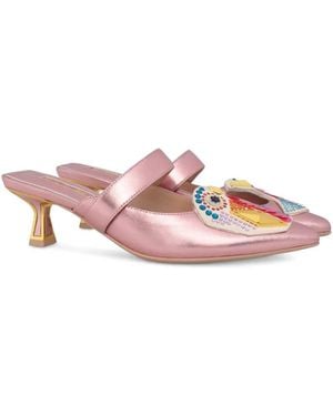 Kat Maconie Embellished Metallic Mules - Pink
