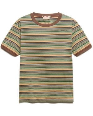 Marni Cotton T-Shirt With Fine Stripes - Green