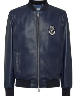 Billionaire Leather Bomber Jacket - Blue