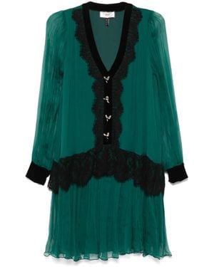 Nissa Lace-Insert Silk Mini Dress - Green
