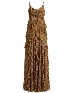 Ralph Lauren Python-Print Ruffle-Trimmed Maxi Dress - Metallic