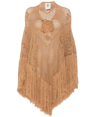 Chiara Is Peonia Fringed-Trim Crochet-Knit Poncho - Natural