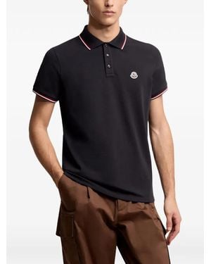 Moncler Tricolour-Trimmed Logo-Patch Polo Shirt - Black