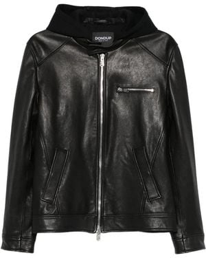 Dondup Hooded Leather Jacket - Black