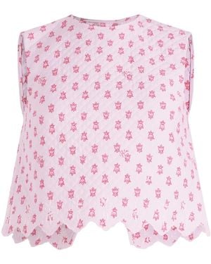 Patou Floral-Print Quilted Crop Top - Pink