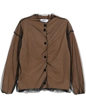 MSGM Tulle-Overlay Cardigan - Brown