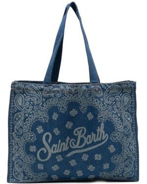MC2 Saint Barth Paisley-Print Logo-Print Tote Bag - Blue
