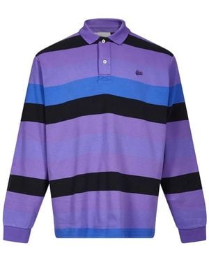 ERL Striped Quilted-Elbow Polo Shirt - Blue