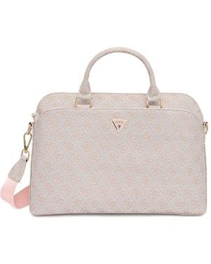 Guess Logo-Plaque Laptop Bag - Natural