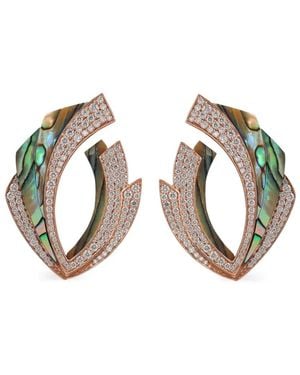 ANANYA 18Kt Rose Mogra Blossom Abalone And Diamond Earrings - Metallic