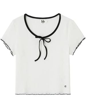 B+ AB T-Shirt Nervuré À Col Noué - Grey