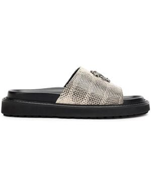 Roberto Cavalli Sandali Slides Con Monogramma - Bianco