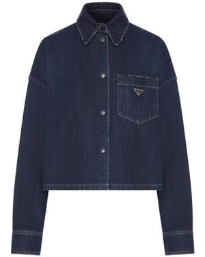 Prada Logo-Plaque Denim Jacket - Blue