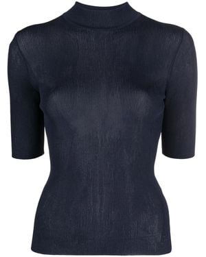 Tory Burch Short-Sleeve Ribbed-Knit Top - Blue