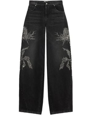 Blumarine Pantaloni A Gamba Ampia Con Decorazione - Nero