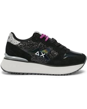 Sun 68 Ally Glitter-Detail Platform Sneakers - Black