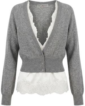 Ermanno Scervino Cárdigan A Capas Con Ribete De Encaje - Gris