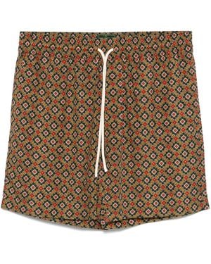 Portuguese Flannel Shorts Con Fantasia Geometrica - Marrone