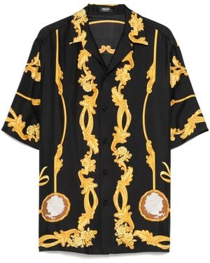 Versace Silk Shirt With Medusa Cameo Print - Black